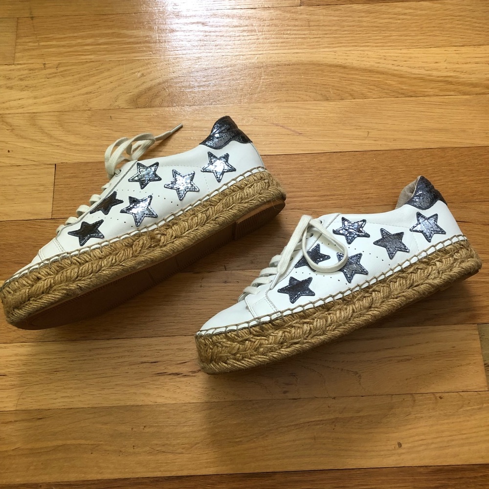 Marc Fisher blue metallic star espadrille sneakers